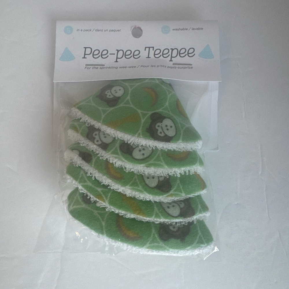 Beba Bean Pee pee teepees Set of 5 monkey Washable Reusable NEW unopened